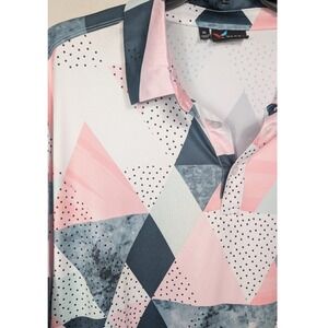 Yatta Golf‎ XL AOP Geometric Pattern Golf Polo Shirt Mens Short Sleeve Pink Gray